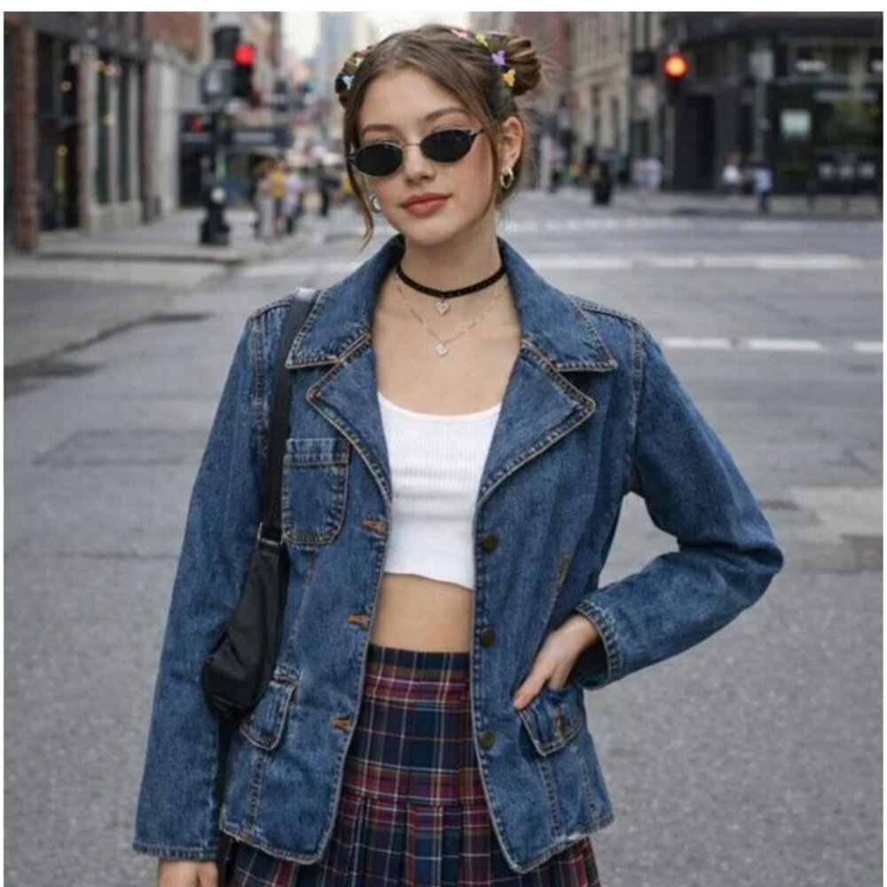 Vintage 90s Y2K Dunbrooke Women's Denim Jean Blazer Jacket Pockets Sz M
